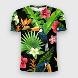 Мужская спорт-футболка Тропический паттерн с туканом