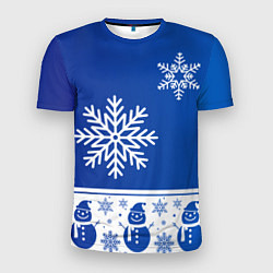 Футболка спортивная мужская Снеговики в снежинках синие, цвет: 3D-принт