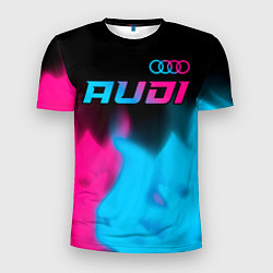 Футболка спортивная мужская Audi - neon gradient: символ сверху, цвет: 3D-принт