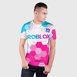 Футболка спортивная мужская Roblox neon gradient style: символ сверху, цвет: 3D-принт — фото 2