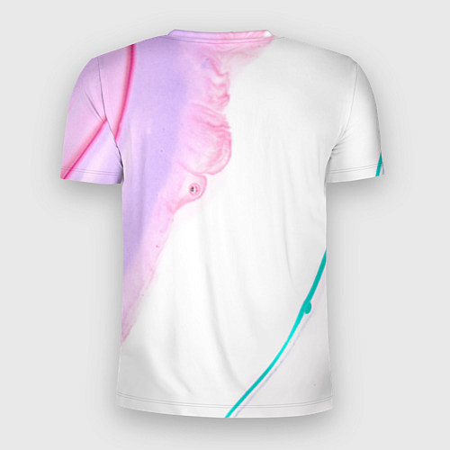 Мужская спорт-футболка Розовые и зелёные краски и линии на белом фоне / 3D-принт – фото 2