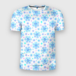Мужская спорт-футболка Снежинки с цветными звездами на белом фоне