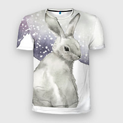 Мужская спорт-футболка Милый кролик на снегу