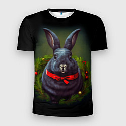 Мужская спорт-футболка Черный водяной кролик с ленточкой