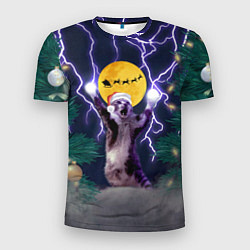 Мужская спорт-футболка Новогодний кот с молниями