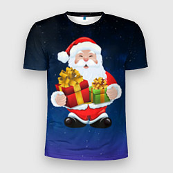 Мужская спорт-футболка Санта Клаус с двумя подарками