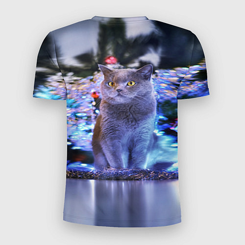 Мужская спорт-футболка Кот на фоне елки / 3D-принт – фото 2