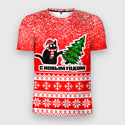 Мужская спорт-футболка С новым годом - котик и ёлка