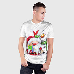 Футболка спортивная мужская Дед Мороз и снеговик с подарками, цвет: 3D-принт — фото 2