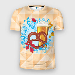 Мужская спорт-футболка Брецель с пивом и красными листьями