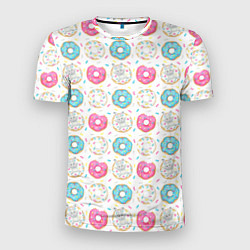Мужская спорт-футболка Разноцветные пончики с серым зайцем