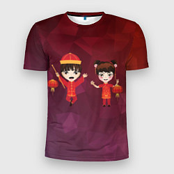 Мужская спорт-футболка Аниме мальчик и девочка празднуют китайский новый