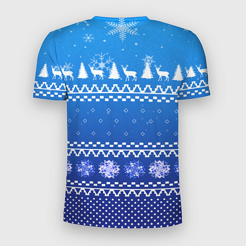 Мужская спорт-футболка Новогодний узор на синем фоне / 3D-принт – фото 2