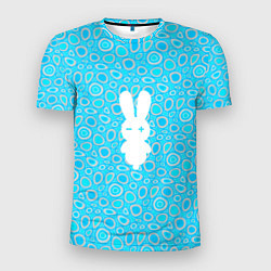 Мужская спорт-футболка Белый кролик на голубом - символ 2023