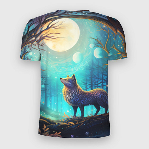 Мужская спорт-футболка Волк в ночном лесу в folk art стиле / 3D-принт – фото 2