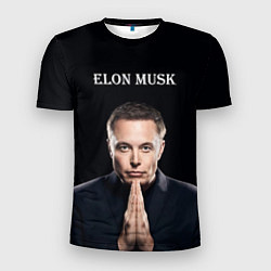 Мужская спорт-футболка Илон Маск, портрет на черном фоне