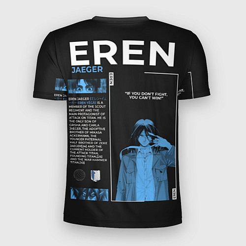 Мужская спорт-футболка Eren Yeager eyes attack on titan / 3D-принт – фото 2