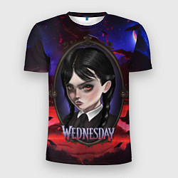 Футболка спортивная мужская Уэнсдэй в винтажной раме на фоне заката, цвет: 3D-принт