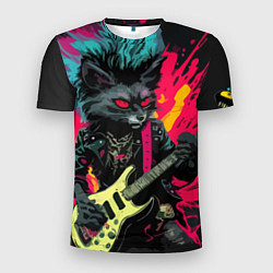 Футболка спортивная мужская Rocker Cat on a dark background - C-Cats collectio, цвет: 3D-принт