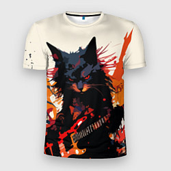 Мужская спорт-футболка Black rocker cat on a light background - C-Cats co