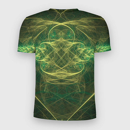 Мужская спорт-футболка Зелёно-жёлтый волнообразные линии во тьме / 3D-принт – фото 2