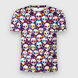 Мужская спорт-футболка Черепа абстрактный многоцветный узор