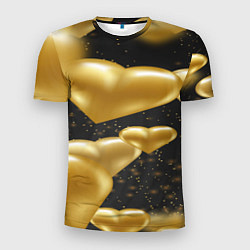 Мужская спорт-футболка Золотые сердца на день святого валентина фон