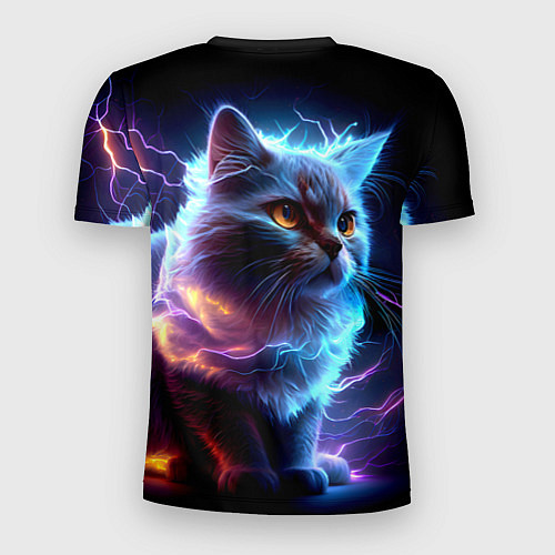 Мужская спорт-футболка Электрический котёнок искрящий молниями / 3D-принт – фото 2