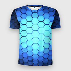 Мужская спорт-футболка Голубые соты шейповая абстракция