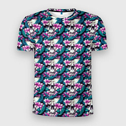 Футболка спортивная мужская Черепа заросшие цветами, цвет: 3D-принт