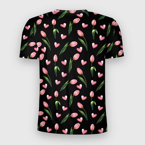 Мужская спорт-футболка Тюльпаны и сердечки на черном - паттерн / 3D-принт – фото 2