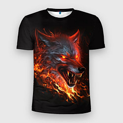 Футболка спортивная мужская Огненный злой волк с красными глазами, цвет: 3D-принт