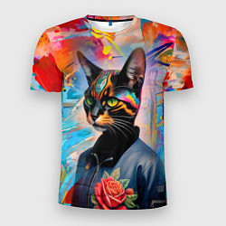 Мужская спорт-футболка Кошечка следящая за модой - нейросеть