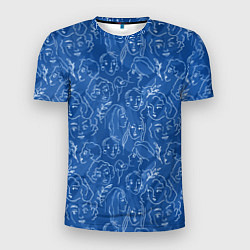 Мужская спорт-футболка Женские лица на джинсовом синем