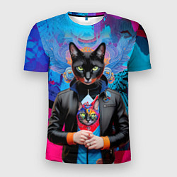 Мужская спорт-футболка Чёрная модница кошка - нейросеть