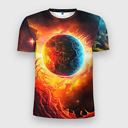 Мужская спорт-футболка Планета в огненном космосе