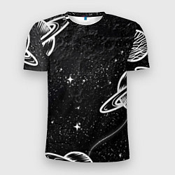 Футболка спортивная мужская Черно-белый Сатурн, цвет: 3D-принт