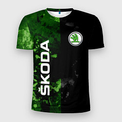 Мужская спорт-футболка Skoda черно зеленый