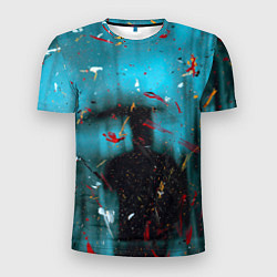 Мужская спорт-футболка Абстрактный светло-синий туман и краски