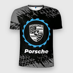 Футболка спортивная мужская Porsche в стиле Top Gear со следами шин на фоне, цвет: 3D-принт