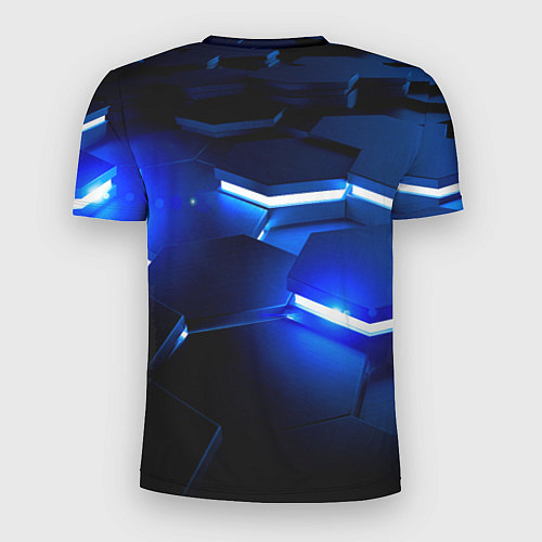 Мужская спорт-футболка Металлические соты с синей подсветкой / 3D-принт – фото 2