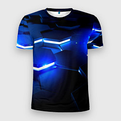 Футболка спортивная мужская Металлические соты с синей подсветкой, цвет: 3D-принт