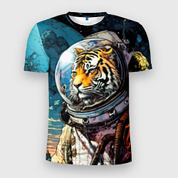 Футболка спортивная мужская Тигр космонавт на далекой планете, цвет: 3D-принт