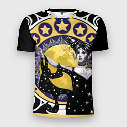 Мужская спорт-футболка Древняя богиня Никс и рамка в стиле модерн с луной