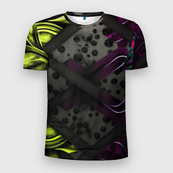 Мужская спорт-футболка Темная фиолетовая текстура с листьями