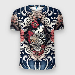 Футболка спортивная мужская Irezumi style: девушка и синие узоры, цвет: 3D-принт