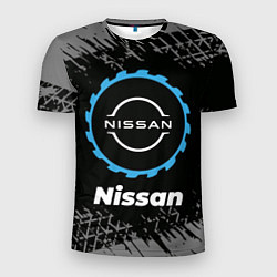 Футболка спортивная мужская Nissan в стиле Top Gear со следами шин на фоне, цвет: 3D-принт