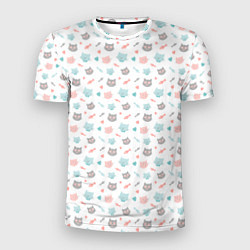 Мужская спорт-футболка Влюбленные коты с сердцами паттерн