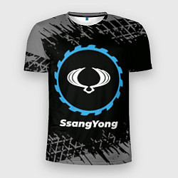 Футболка спортивная мужская SsangYong в стиле Top Gear со следами шин на фоне, цвет: 3D-принт