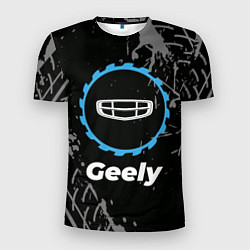 Футболка спортивная мужская Geely в стиле Top Gear со следами шин на фоне, цвет: 3D-принт